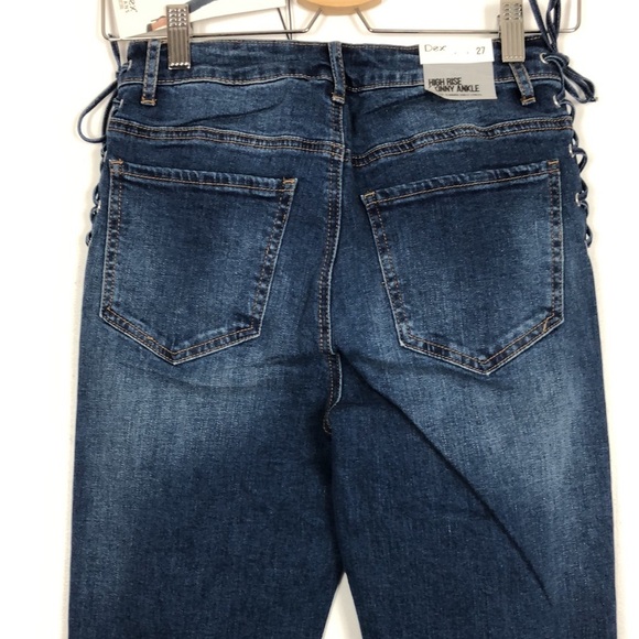 Dex High Rise Skinny Ankle cotton blend 5 pocket lace detail sides Size 27 - Picture 5 of 7